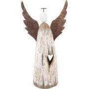 Clayre & Eef Decoratie Beeld Engel 14x5x26 cm Wit Bruin Hout