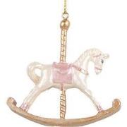 Clayre & Eef Kersthanger Hobbelpaard 8x2x7 cm Wit Kunststof