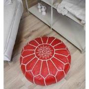 Leren Poef - Rood - Handgemaakt en stijlvol - Gevuld geleverd - Poufs&...