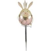 Clayre & Eef Tuinsteker Konijn 17x8x59 cm Roze Beige Metaal