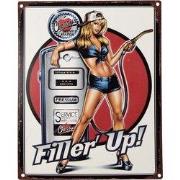 Clayre & Eef Tekstbord 20x25 cm Wit Paars IJzer Benzinepomp