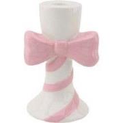 Candle holder - Stripes with Bow - White/Pink - 9x8x14cm