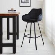 Draaibare Barkruk Zwart Velvet Elise - Met Armleuning - Zithoogte 79 c...