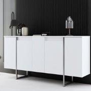 Modern Dressoir Wit Luxe 160x80x35 - Zilver Frame