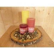 Kaarsen set Bolsius 3 stuk geel, donkerrood en oranje met rieviersteen...