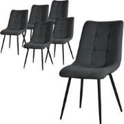 Eetkamerstoelen set van 6 antraciet Keukenstoel met polyester hoes en ...