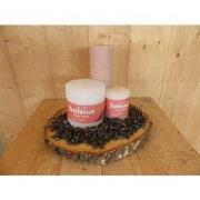 Kaarsen set Bolsius 3 stuk wit met lichtroze met zwarte steentjes.