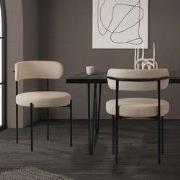 Eetkamerstoel set van 2 met teddy stof met rugleuning bruin Keukenstoe...