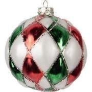 Clayre & Eef Kerstbal Ø 10x10 cm Wit Rood Glas