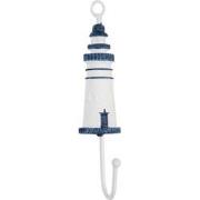 Clayre & Eef Wandhaak Vuurtoren 4x4x18 cm Wit Blauw Hout