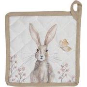 Clayre & Eef Pannenlap 20x20 cm Wit Bruin Katoen Konijn