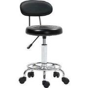 Ergonomische Rolkruk met Rugleuning in Hoogte Verstelbaar - Zwart