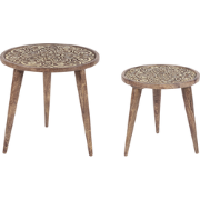 RANJA - Bijzettafel set van 2 - Donkere houtkleur - Mangohout