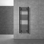 Badkamerradiator Sahara 400x1200 mm zwart mat recht met zijaansluiting...
