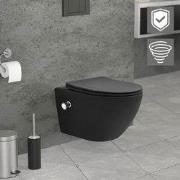 Wandcloset in mat zwart keramiek 54 cm lang randloos met bidet, nano-d...