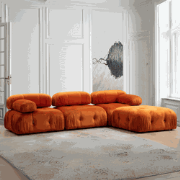 Modulaire XXL hoekbank Bubble met hocker - velvet oranje