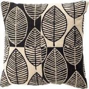 DAKOTA - kussenhoes 45x45 cm - bladmotief - gerecycled - Raven - zwart