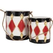 Clayre & Eef Kerstdecoratie Beeld Trommel Ø 15x38 / Ø 13x29 cm Wit Roo...