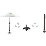 Set ronde Manilla parasol - met voet en hoes - 250 cm - Olijfgroen