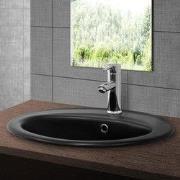 Ovaalvormige wastafel 57x48,5x19,5 cm zwart mat keramiek ML design