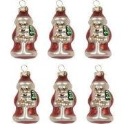 Clayre & Eef Kersthanger Set van 6 Kerstman Ø 3x35 cm Rood Glas