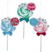 Claydough lollipop ornament assorted: 'sugar & spice,' 'eat & be merry...