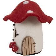 Clayre & Eef Decoratie Beeld Huis 20x20x18 cm Wit Vilt Paddenstoelen