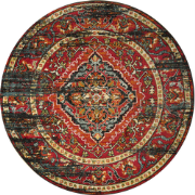 Rond Vintage Marrakech - Laagpolig Vloerkleed - Multikleur Zwart- 160 ...