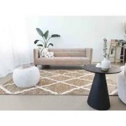 Azure Hoogpolig Beige / Crème vloerkleed - Geruit - 80 X 150 CM