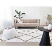 Azure Hoogpolig Crème / Beige vloerkleed - Geruit - 140 X 200 CM