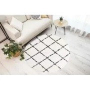 Candy Diamond Rond Hoogpolig Crème / Zwart vloerkleed - Geruit - 120 X...