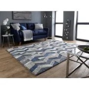Asher vloerkleed - Laagpolig - 100% Wol - Geo Modern - Blauw - 120 X 1...