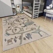 Kindervloerkleed - Adventures Dierentuin Bruin/Grijs - 120 X 170 CM