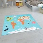 Kindervloerkleed - Binola - Wereldkaart - Turquoise / Blauw - 160x220 ...
