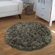 Hoogpolig Vloerkleed Plavera - Effen Uni - Antraciet - 80x75 cm