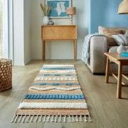 Loper Medina Jute Weave Stripe Vloerkleed Naturel / Blauw - 60x230 cm