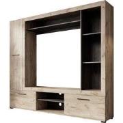 Meubella - Wandmeubel Loni - Grijs eiken - Zwart eiken