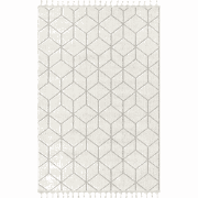 Vloerkleed rechthoekig ecru met zwarte geometrische motieven en franje...