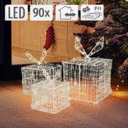 LED geschenkdozen set van 3 met 90 LED's warm wit metalen frame IP44 m...