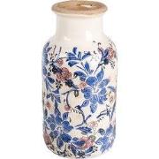Clayre & Eef Vaas Ø 14x26 cm Beige Blauw Keramiek Bloemen