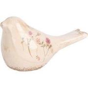 Clayre & Eef Decoratie Beeld Vogel 16x7x9 cm Beige Keramiek