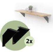 2x muurbeugel Plankhouder set van 2 200 x 200 mm zwart staal ML design