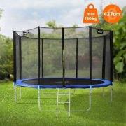 Trampoline Ø427 cm met veiligheidsnet, ladder en gevoerde stokken Blau...