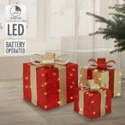 Set van 3 LED decoratie geschenkdoos met 90 warm witte LED's rood goud...