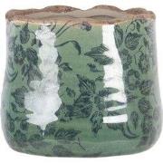 Clayre & Eef Bloempot Ø 11x10 cm Groen Keramiek Bladeren