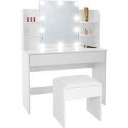 Kaptafel 108x40x140 cm in wit met spiegel, LED verlichting, lade & kru...