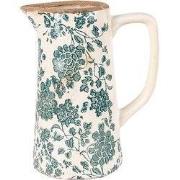 Clayre & Eef Decoratie Kan 16x11x20 cm Beige Groen Keramiek Bloemen