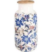 Clayre & Eef Vaas Ø 15x32 cm Beige Blauw Keramiek Bloemen