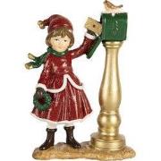 Clayre & Eef Kerstdecoratie Beeld Meisje 8x4x12 cm Rood Kunststof