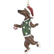 Clayre & Eef Kersthanger Hond Teckel 6x3x10 cm Bruin Groen Kunststof